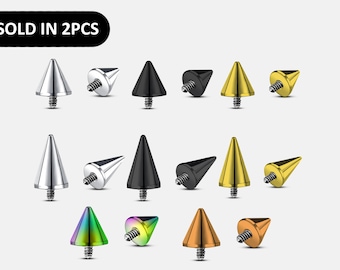 14K Gold Titanium Spike & Cone Piercing Attachment - 2pcs