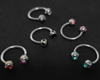 Circular Bar Horseshoe Piercing with Multiple Gem Crystal Body Jewelry Septum Ring, Earring, Lip Hugger, PA Ring - Body Piercing Titanium