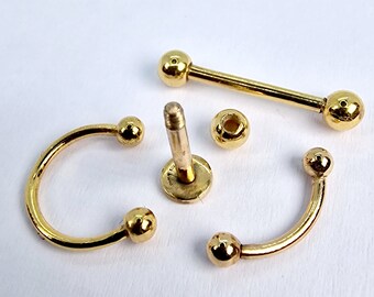 14K Real Gold Curved Barbell, Lip Rings, Eyebrow Piercing, Rook