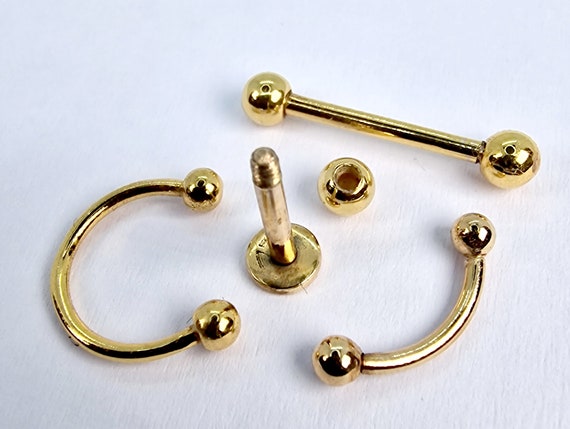 14K Real Gold Curved Barbell, Lip Rings, Eyebrow Piercing, Rook