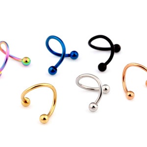 Piercing corporal con barra Twister para trago, cartílago, labio, lengua, ombligo, ceja y pendiente - 16 G/14 G - Piercing corporal de titanio