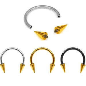 Gold Spike Titanium Horseshoe Ring: 16G 14G Body Piercing Jewelry