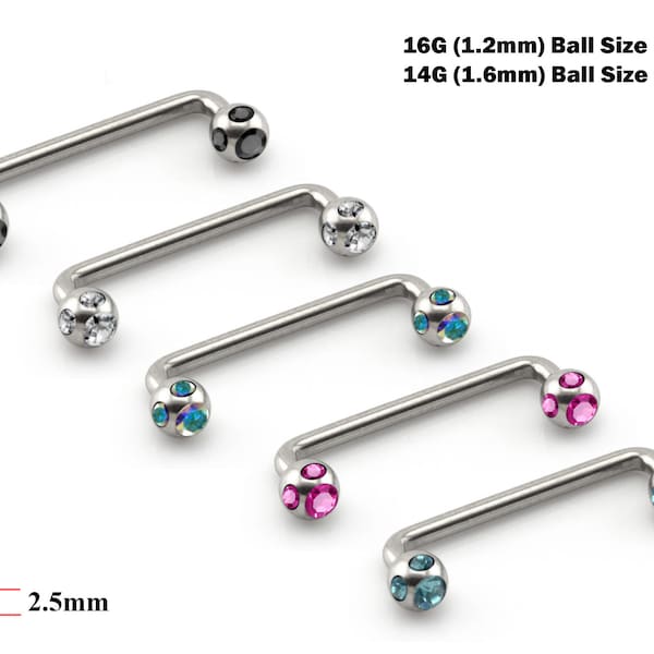 Titanium Surface Piercing with Multi CZ Crystals - 16G 14G Body Jewelry Piercing for Collar, Cleavage, Wrist, Side Ear -  Staple Piercing