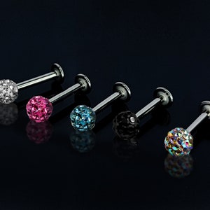 Lip Piercing Stud with Disco Ball Crystal Body Jewelry Tragus, Cartilage, Medusa, Ashley, Monroe Labret - Body Piercing Titanium