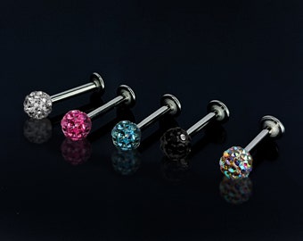 Lip Piercing Stud with Disco Ball Crystal Body Jewelry Tragus, Cartilage, Medusa, Ashley, Monroe Labret - Body Piercing Titanium