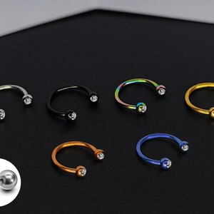 Circular Barbell Piercing with Gem Clear Crystal Titanium Body Jewelry Nose Septum, Lip Hugger, Helix, Cartilage, PA Ring - 18G / 16G / 14G
