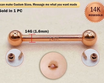 14K Rose Gold Nipple Barbell: 14G Externally Threaded Piercing