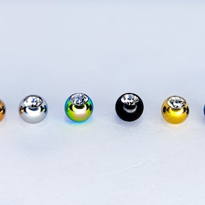 Color Piercing Gem Balls with CZ Clear Crystal - 2pcs - Externally Threaded Loose Balls for Labrets, Barbells, Curve Bar Piercing Attachment