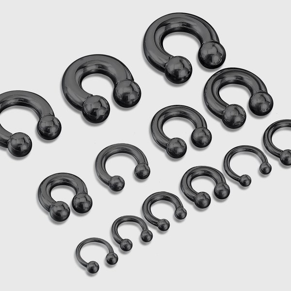 Black Circular Curved Horseshoe Barbell Piercing, Septum Ring, PA Ring, Lip Ring, Ear Piercing, Helix -  18G to 00G Body Piercing