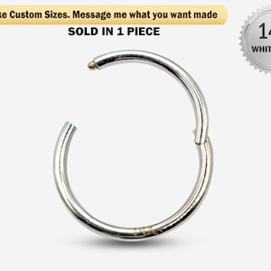 14K White Gold Septum Clicker Hoops, Nose Ring, Hinged Ring, Earring Body Piercing 18g 16g