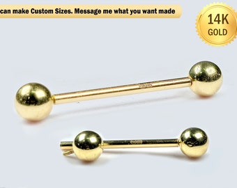 14K Solid Gold Internally Threaded Barbell: Tongue, Nipple Piercing