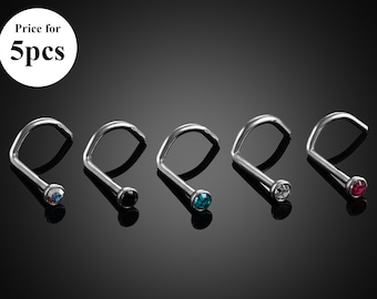 CZ Gem Titanium Nose Screw: 20G/18G Nostril Piercing (5 Pieces)