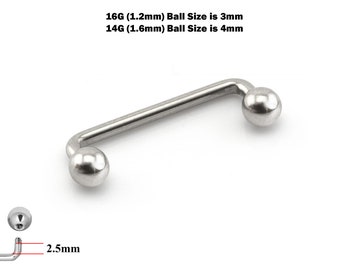 Piercing de barra de titanio con superficie de 16 y 14 g: implante dérmico