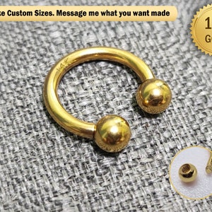 14K Gold Horseshoe Barbell: Septum, Lip, Helix Piercing Ring