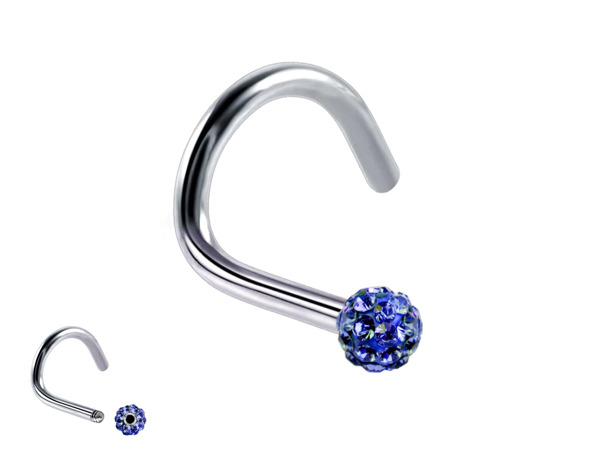 Nostril Screw Titanium Nose Piercing With Disco Ball Crystal 20G/18G