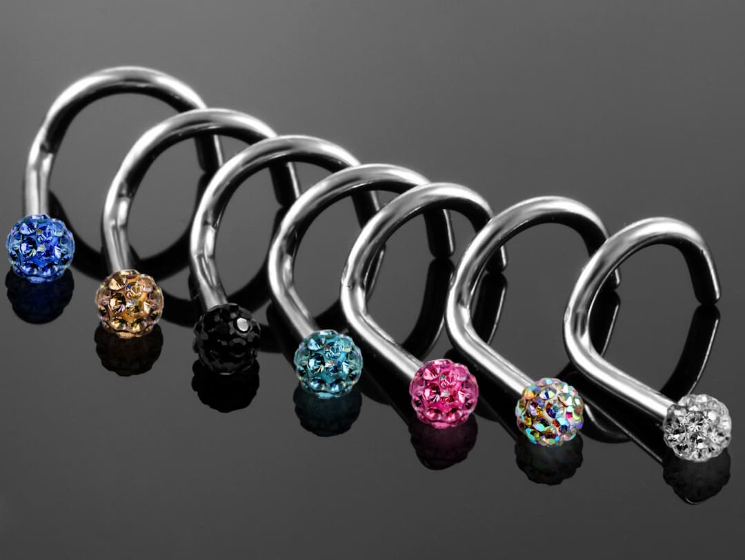 Nostril Screw Titanium Nose Piercing With Disco Ball Crystal 20G/18G