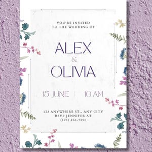 Purple Floral Wedding Invitation