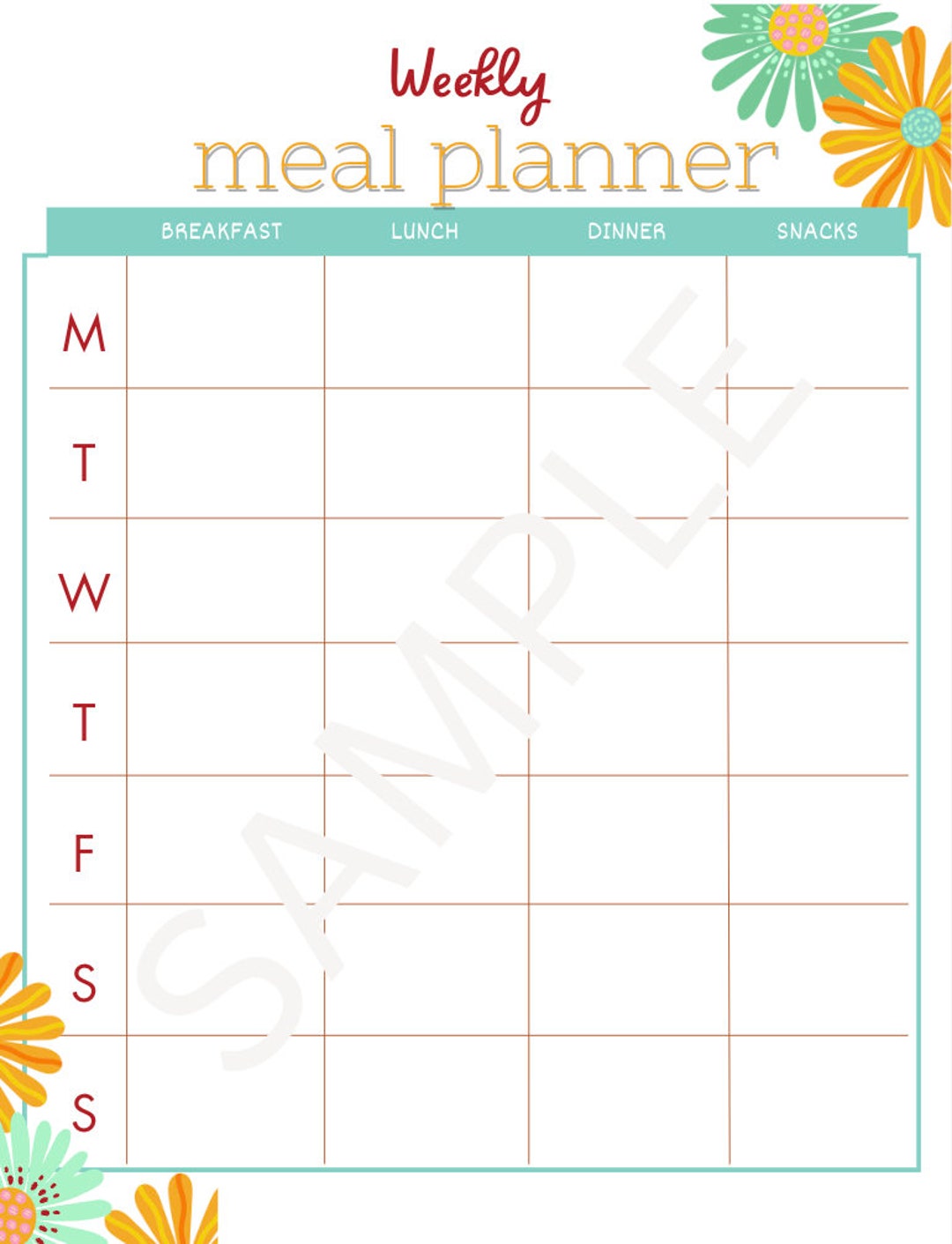 Weekly Meal Planner Template - Etsy