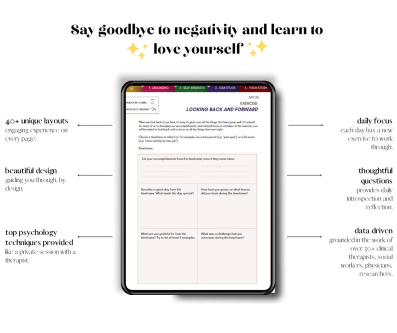 self love workbook, guided journal, self love guided journal, digital journal, digital guided journal, minimalist journal