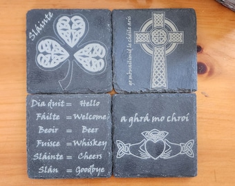 Irish Gaelic Phrase Slate Coasters (Set of 4)