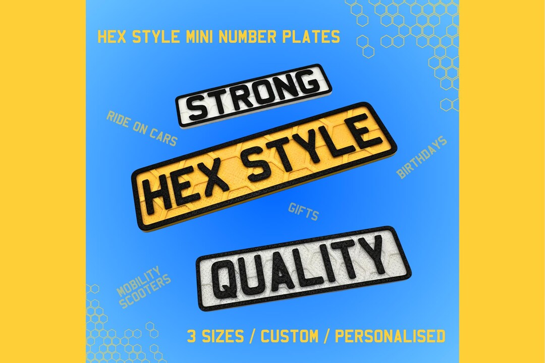 Mini Numberplates HEX Style - Available in 10, 15 and 20CM - UK Style ...