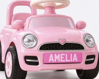 Personalised PINK Number Plate – Mini Ride On Car Plate UK Style Novelty Gift 10cm 15cm 20cm White or Black Text