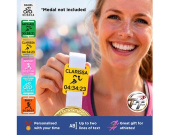 Time Tags for Medals / Running Cycling Time Name for Marathons / Sports Clubs - Record your times / sport and even name on these bright tags