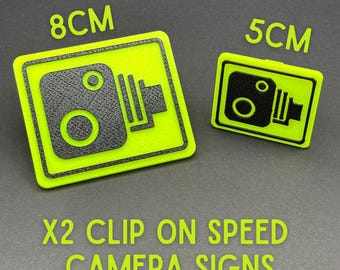 2 X Cycling Speed Camera Clip on Signs for cycling or Horse Riding, convenient unique clip on or cable tie system | Helmet Camera | Bag