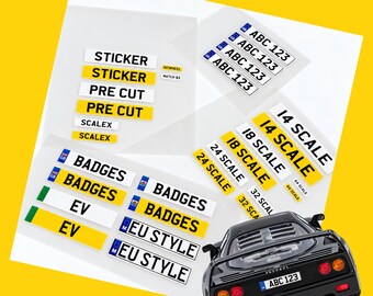 Scale Model Car Number Plate Stickers Decals Badges Personalised - Customised - 9 Sets Supplied