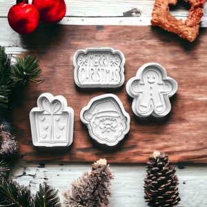 4 x Christmas Cookie Cutters Embosser Set - VARIOUS SIZES - Baking / Fondant etc Set A
