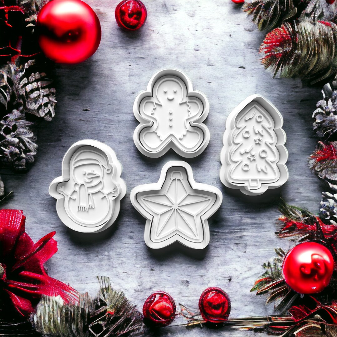 4 X Christmas Cookie Cutters Embosser VARIOUS SIZES Baking / Fondant