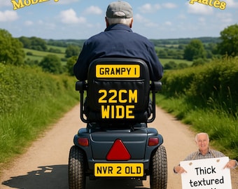 22CM Wide Mobility Scooter Mini Numberplates Personalised Novelty Number Plate Signs - Add a special touch or a great gift!