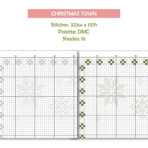 Echantillonneur de point de croix ville de Noël, modèle de maison d'hiver primitif PDF, échantillonneur joyeux Noël image 7