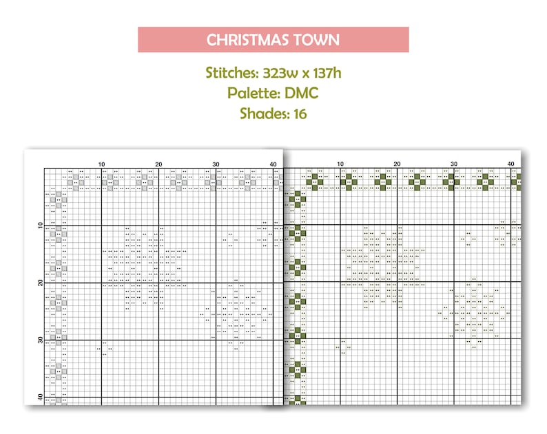 Echantillonneur de point de croix ville de Noël, modèle de maison d'hiver primitif PDF, échantillonneur joyeux Noël image 7