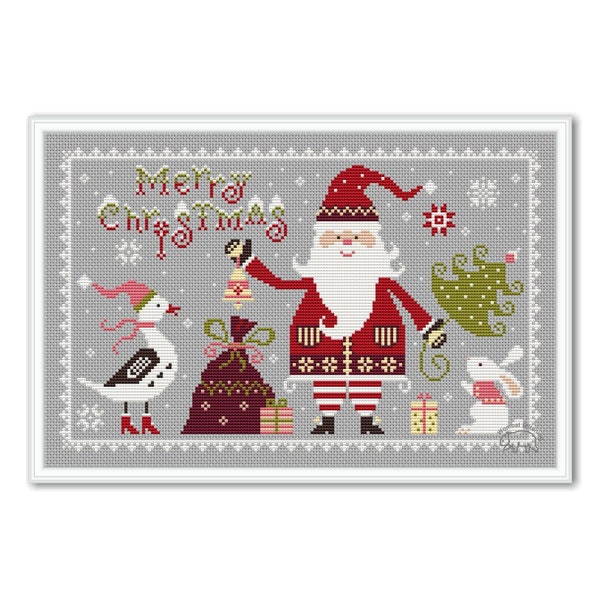 Merry Christmas Santa Cross Stitch Sampler, Primitive Winter Pattern Cross Stitch PDF, Santa Christmas Sampler