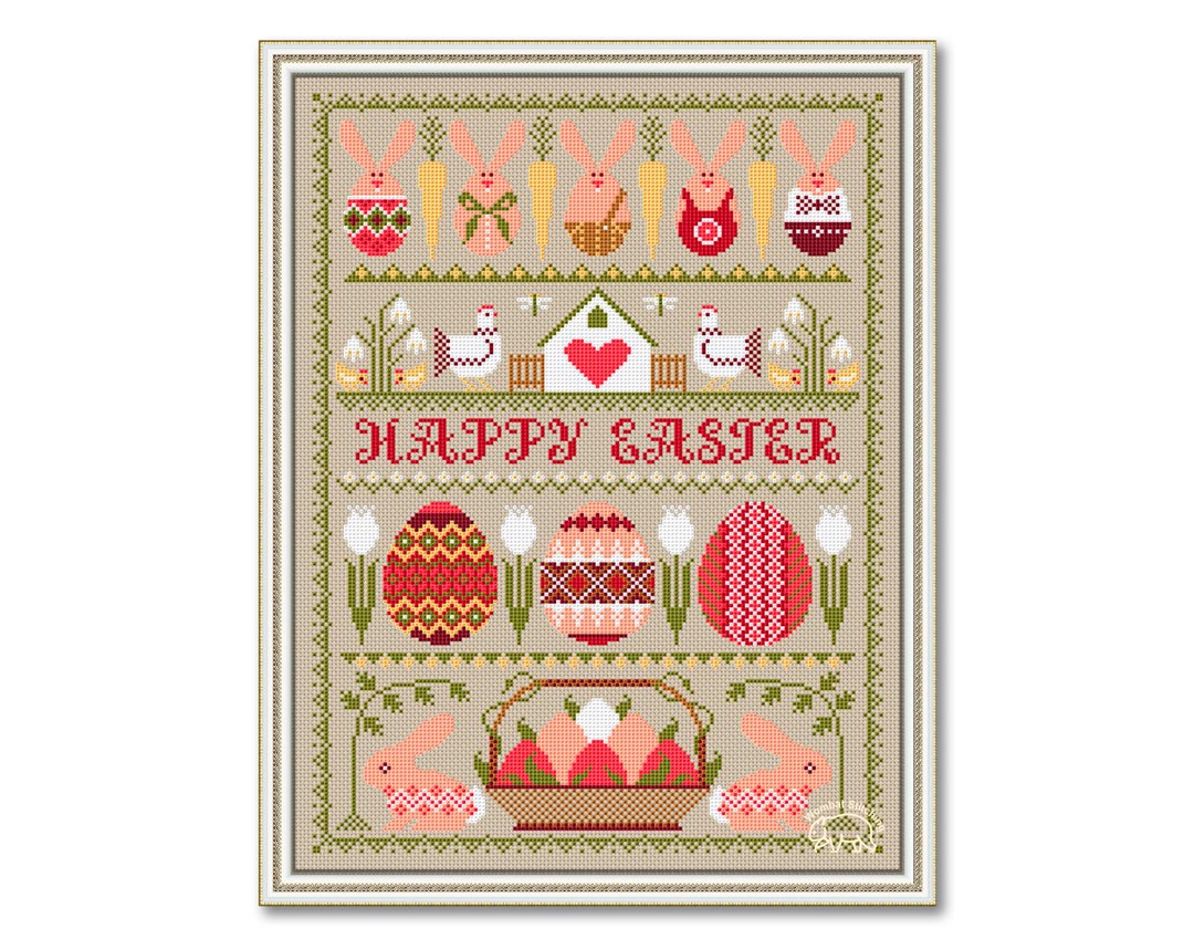 Happy Easter Cross Stitch Pattern: Spring Eggs Sampler (PDF) - Etsy