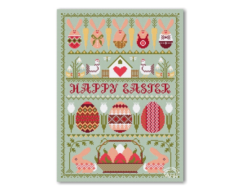 Happy Easter Cross Stitch Pattern: Spring Eggs Sampler (PDF) - Etsy