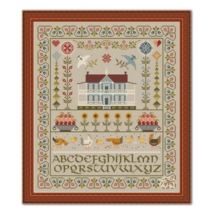 Cross Stitch Sampler Monochrome Alphabet, Vintage Sampler