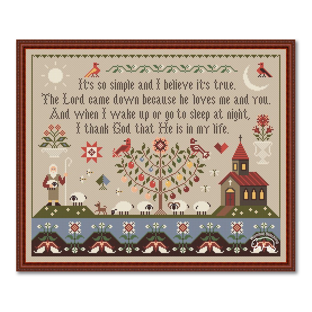 Antique Cross Stitch Sampler Pattern: Primitive House Old Style (PDF ...