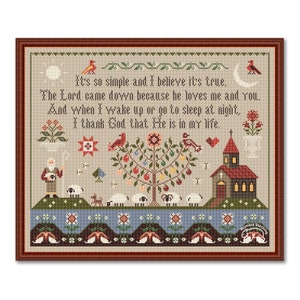 Old Cross Stitch Sampler, Pattern Antique Style, Primitive Sampler Old Style, Sampler House pdf