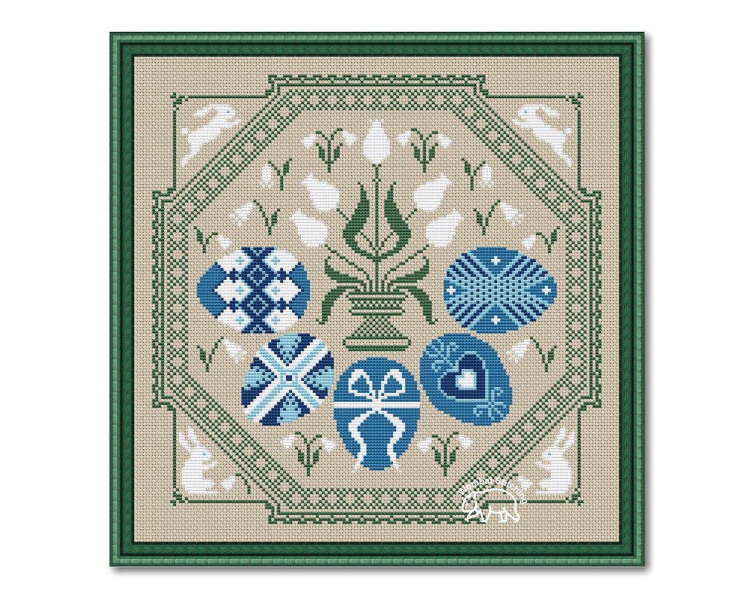 Easter Cross Stitch Pattern #3: Spring Flower and Eggs Sampler for ...