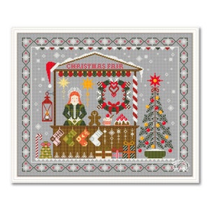 Christmas Fair Cross Stitch, Christmas fair Sampler, Winter fair Primitive, Merry Christmas Pattern PDF