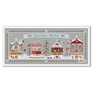 Christmas Market Cross Stitch Sampler, Winter House Primitive Pattern PDF,  Merry Christmas Market pdf