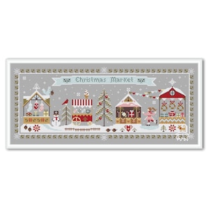 Christmas Market Cross Stitch Sampler, Winter House Primitive Pattern PDF,  Merry Christmas Market pdf