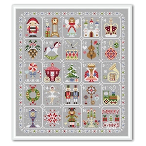 Nutckracker Christmas Advent Calendar, Cross Stitch Sampler, Merry Christmas Advent Calendar, Nutckracker Christmas Primitive Winter Pattern