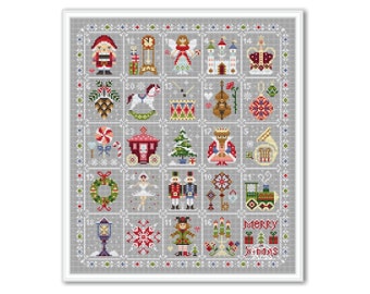 Nussknacker Weihnachten Adventskalender, Kreuzstich Muster, Frohe Weihnachten Adventskalender, Nussknacker Weihnachten Primitive Winter Muster