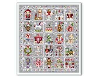 Nutckracker Christmas Advent Calendar, Cross Stitch Sampler, Merry Christmas Advent Calendar, Nutckracker Christmas Primitive Winter Pattern