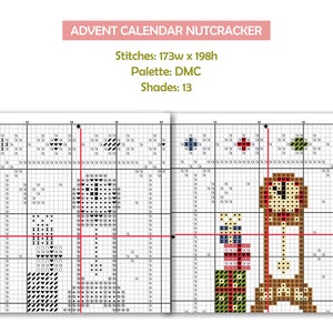 Calendrier de l'Avent Casse-Noisette, échantillon de point de croix, joyeux Noël calendrier de l'Avent, motif primitif d'hiver de Noël Casse-Noisette image 8