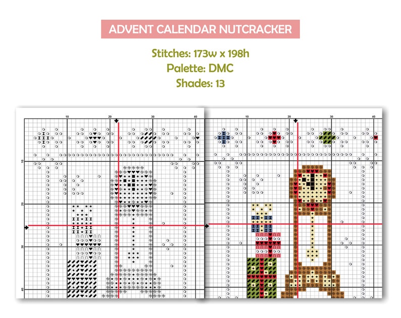 Calendrier de l'Avent Casse-Noisette, échantillon de point de croix, joyeux Noël calendrier de l'Avent, motif primitif d'hiver de Noël Casse-Noisette image 8