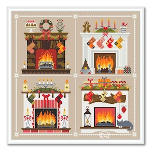 Christmas Fireplaces Cross Stitch Pattern: Winter Sampler (PDF)
